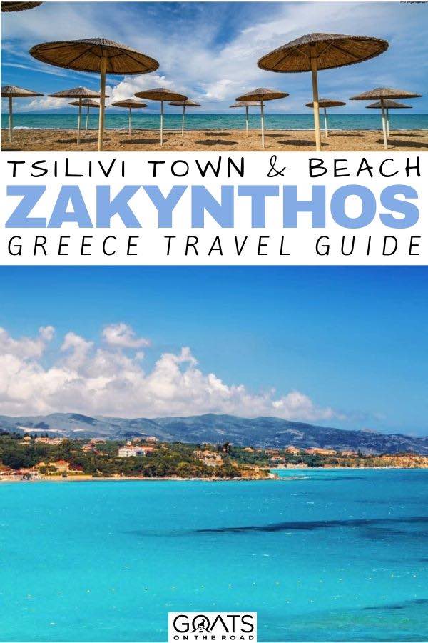 Tsilivi Beach Zakynthos avec texte en surimpression votre guide de voyage