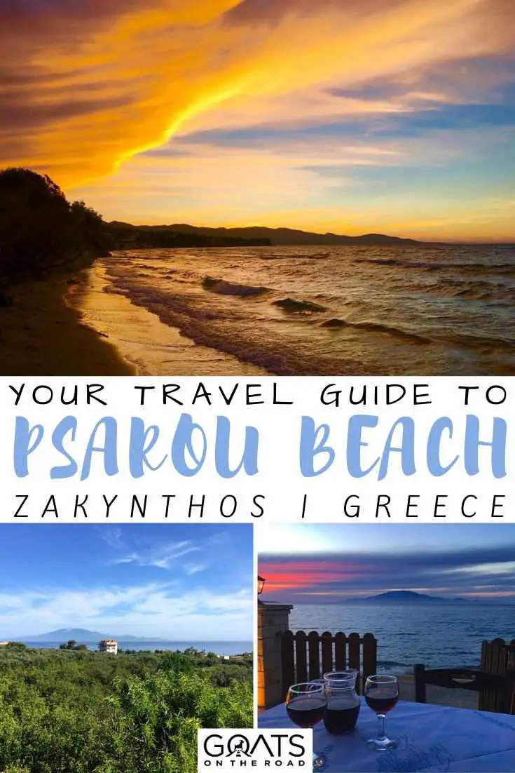 Psarou Beach Zakynthos avec texte en surimpression votre guide de voyage