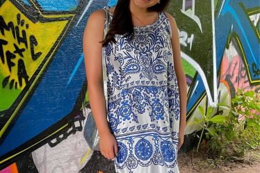 Robe longue imprimée bleue et blanche Mykonos - Robe longue imprimée bleue et blanche Mykonos