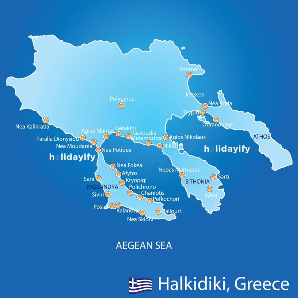 Carte des villages d'Halkidiki